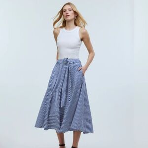 Madewell Poplin Flared Midi Skirt in Pool Blue Stripe NWT Size 2